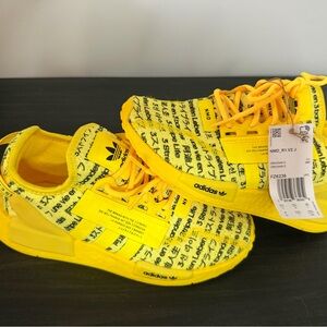 Adidas NMD R1 V2 Yellow Graphic Text Sneakers | Youth Size 4 / Women’s 5.5